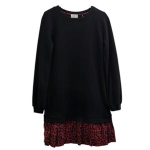Kinly Black Drop Waist Terry Leopard Dress  Small